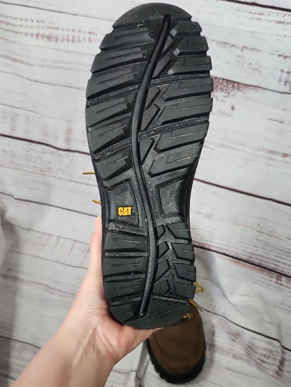 Caterpillar Brown Leather Work Boots with Yellow Laces